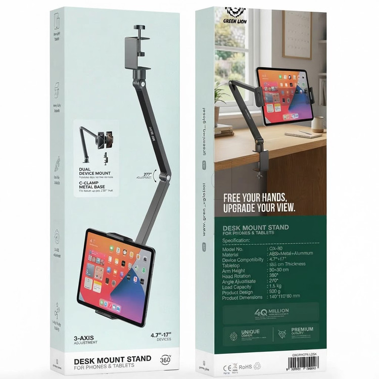 پایه نگهدارنده رومیزی Green Lion مدل Desk Mount Stand for Phones and Tablets برای گوشی و تبلت